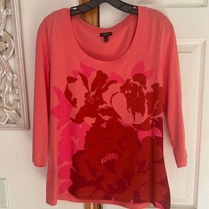 Talbots Bright Pink/Red Multi-Floral Top. Size Large.
